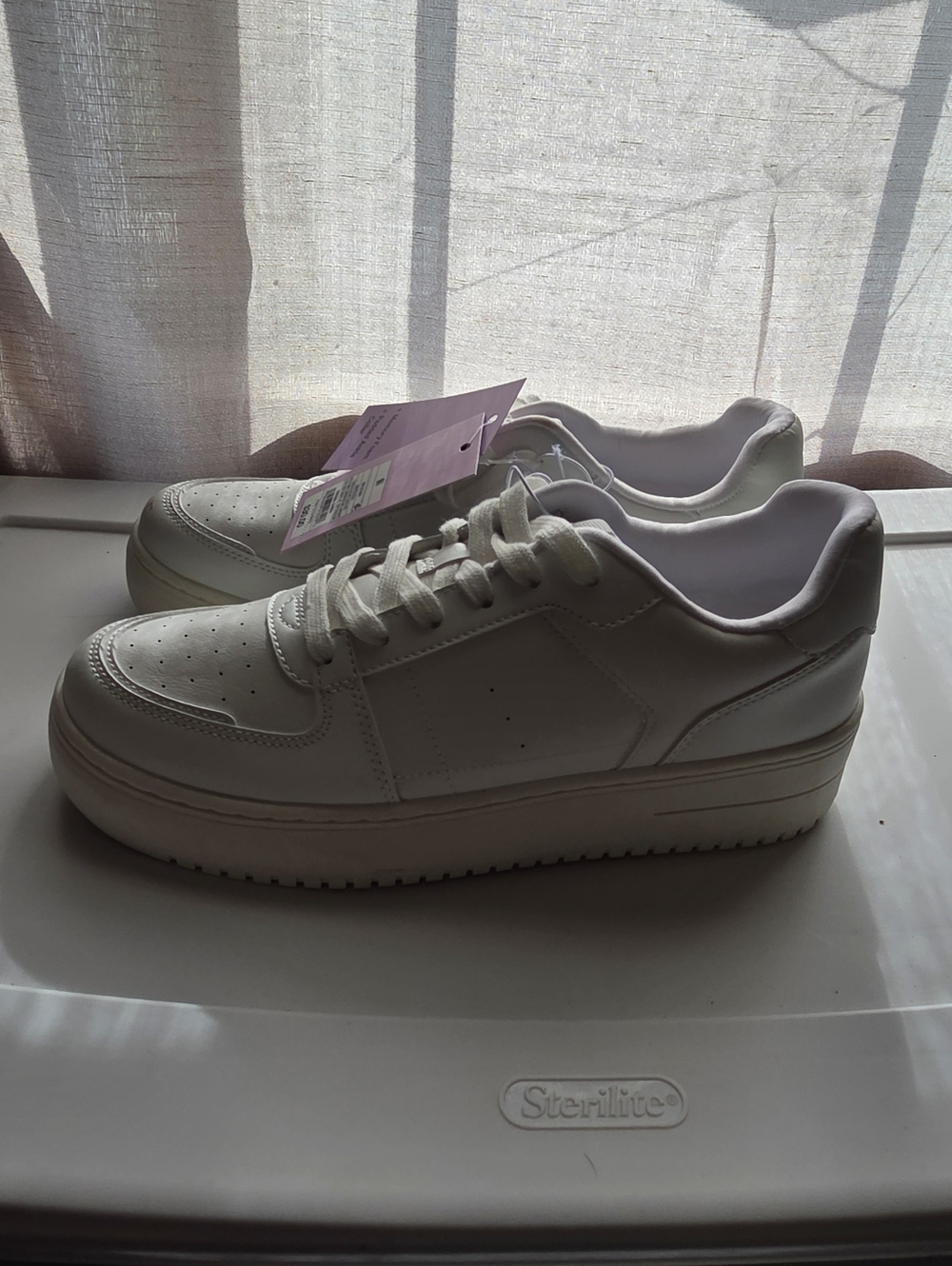 Classic White Women's Platform Sneakers - Minimalist Casual - Picture 3 of 6